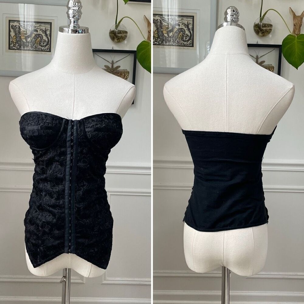 Kookai Black Satin Jacquard Bustier Top Mon Wife $100 S M